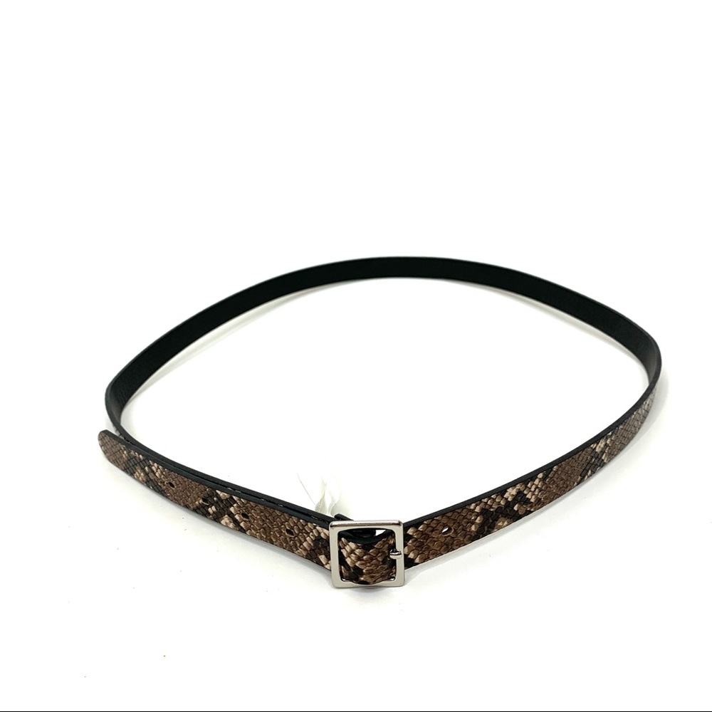 Target Brown Snakeskin Print Faux Leather Skinny Belt Silver Square Buckle Nwt